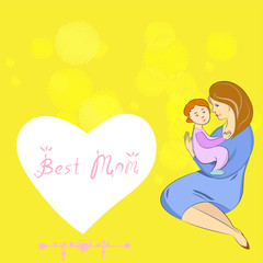 Mothers Day Vector, Mother and Baby Greeting Card. Color Illustrations Art  Design  on a  square background