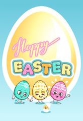 Happy Easter card with funny colored eggs