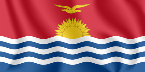 Flag of Kiribati. Realistic waving flag of Republic of Kiribati. Fabric textured flowing flag of Kiribati.
