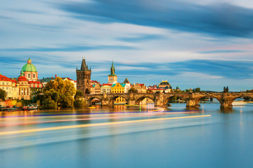 Fototapeta premium Scenic view on Vltava river and historical center of Prague,buildings and landmarks of old town, Prague, Czech Republic