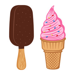 Ice cream two types soft serve and popsicle