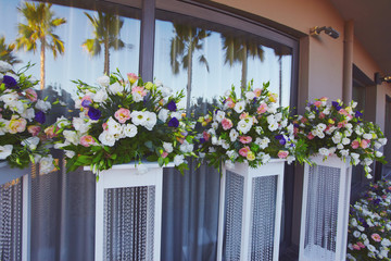 Floristic decoration process of wedding party open air