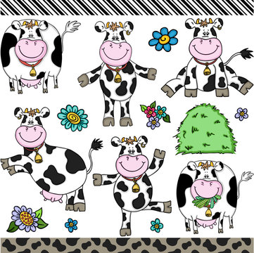 Cute cow set digital elements
