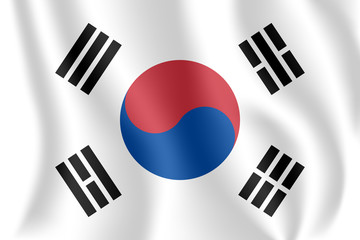 Flag of South Korea. Realistic waving flag of Republic of Korea (ROK). Fabric textured flowing flag of South Korea.