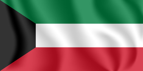 Flag of Kuwait. Realistic waving flag of State of Kuwait. Fabric textured flowing flag of Kuwait.