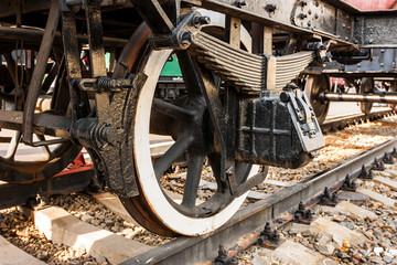 Old Soviet locomotive wheels close