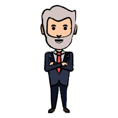cartoon adult businessman with beard standing over white background, vector illustration