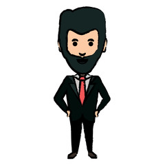 cartoon businessman with beard standing over white background, vector illustration