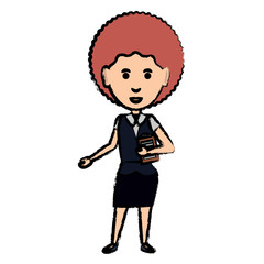 cartoon young businesswoman icon over white background, vector illustration