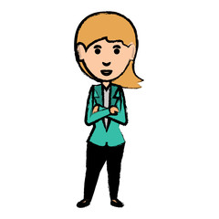 cartoon businesswoman standing icon over white background, vector illustration