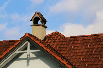 Tiled roof and chimney, Ziegeldach und Schornstein