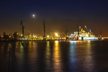  Ship in the dock in the Hamburg harbor at night
