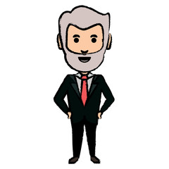 cartoon adult businessman with beard standing over white background, vector illustration
