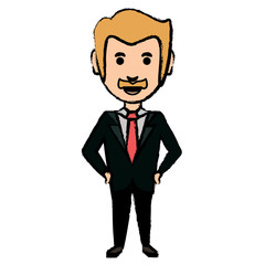 cartoon businessman with mustache icon over white background, colorful design. vector illustration