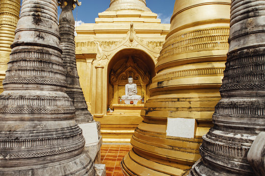 Buddha statue with stupas at Shwe Indein Pagoda