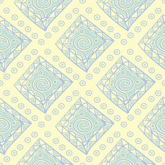 Beige blue and green geometric seamless pattern