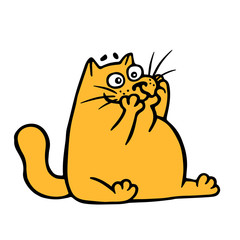 Cute doodle orange cat with mad face. Vector Illustration.