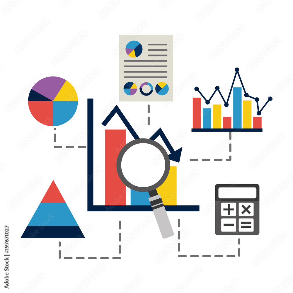 Poster bar graph statistics analysis calculator business vector illustration