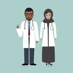 Fototapeta premium Muslim Doctor and Nurse illustration icon. Medical concept