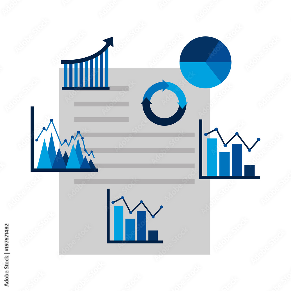 Poster work document business with diagram graphs chart arrow 3d vector illustration