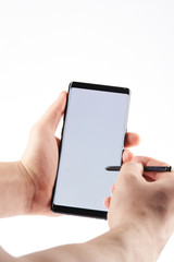 Touching smartphone with pen