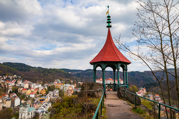 Beautiful panoramic view of famous spa town Karlovy Vary, Czech Republic