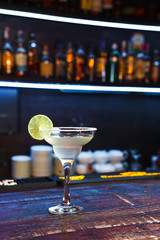 Fresh alcohol coctail on bar counter 