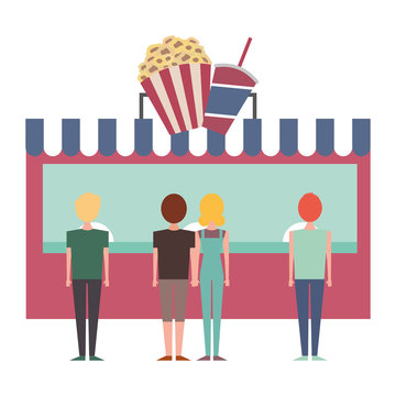 people cinema candy snack store   vector illustration