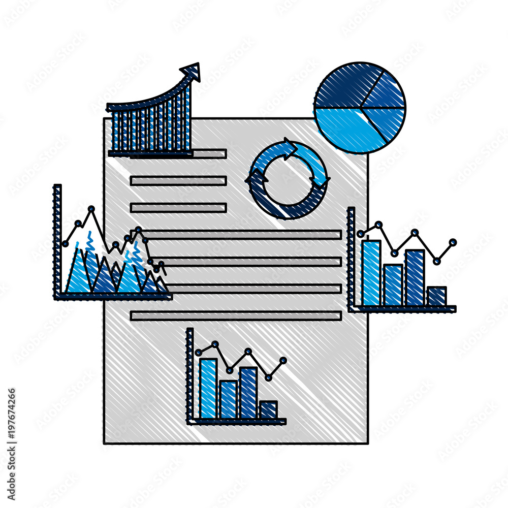 Poster work document business with diagram graphs chart arrow 3d vector illustration