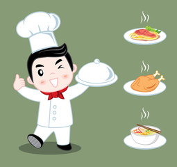 little boy chef cooking vector illustration cartoon