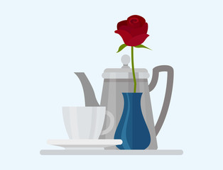 Coffee cup food design restaurant rose flower morning cafe menu and shop element vector illustration.