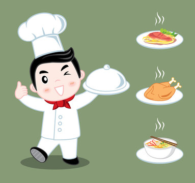 Little Boy Chef Cooking Vector Illustration Cartoon