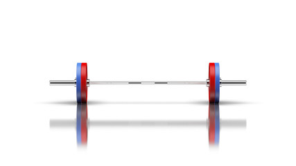 Barbell with 2 discs on both sides front view 3d render