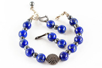Bracelet and earrings made of Afghan lapis lazuli