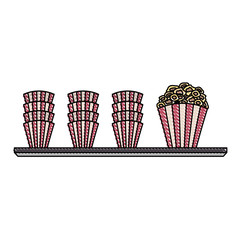 cinema shelf buckets pop corn   vector illustration
