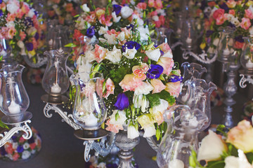 Floristic decoration process of wedding party open air