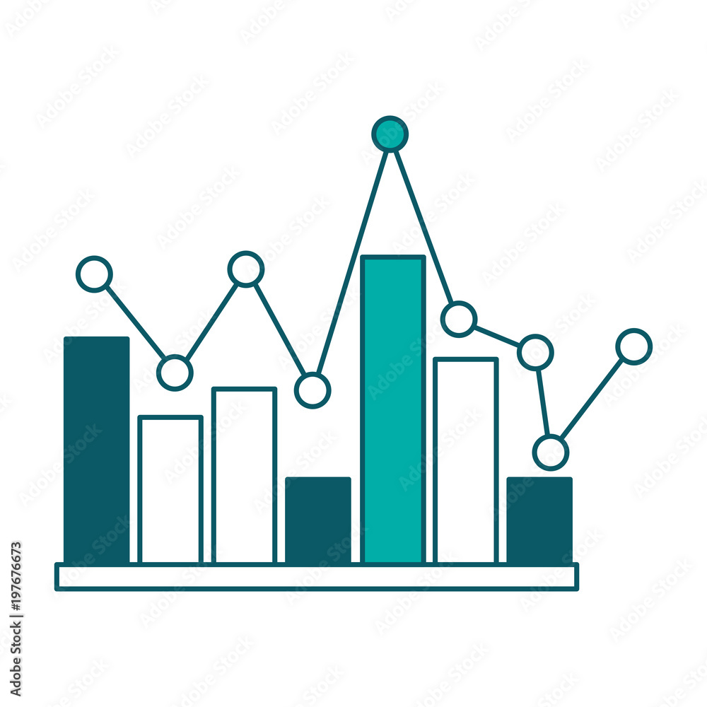 Poster statistics bar graph pointed line design vector illustration green design