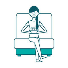 young woman in cinema chair with snack vector illustration