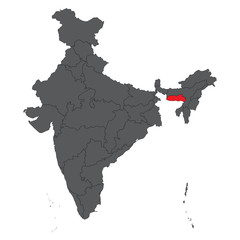 Meghalaya red on gray India map vector