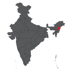 Nagaland red on gray India map vector