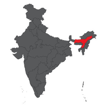 Assam red on gray India map vector