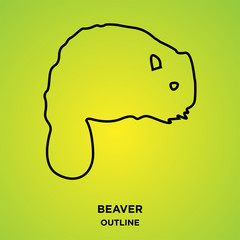 beaver outline on green background,sitting with fluffy tail