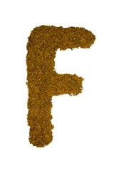         isolated English alphabet lined with a variety of colorful and fragrant spices and flavouring