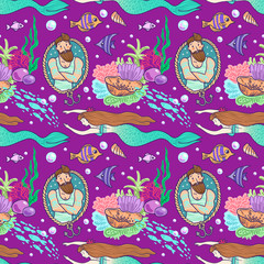 Hand drawn vector illustration mermaid. 