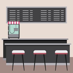 cinema bar counter stools board menu vector illustration