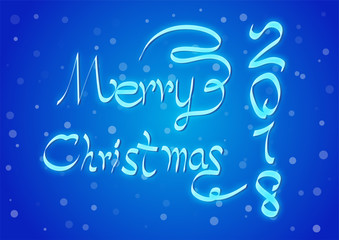 Neon typography text on blue gradient background for Merry Christmas 2018.