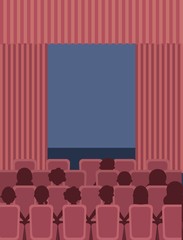 people sit theater cinema curtains and seats vector illustration