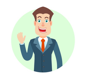 Businessman raised a hand in greeting