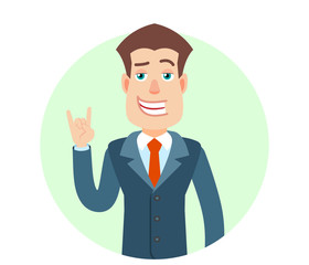 Businessman showing Rock and Roll sign