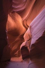 Defused light is revealing  texture in the rock walls in a Nothern Arizona slot canyon.